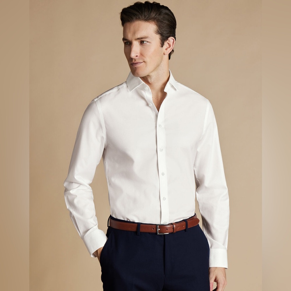 Charles Tyrwhitt Crisp White Dress Shirt Non-Iron Twill Shirt - Ivory